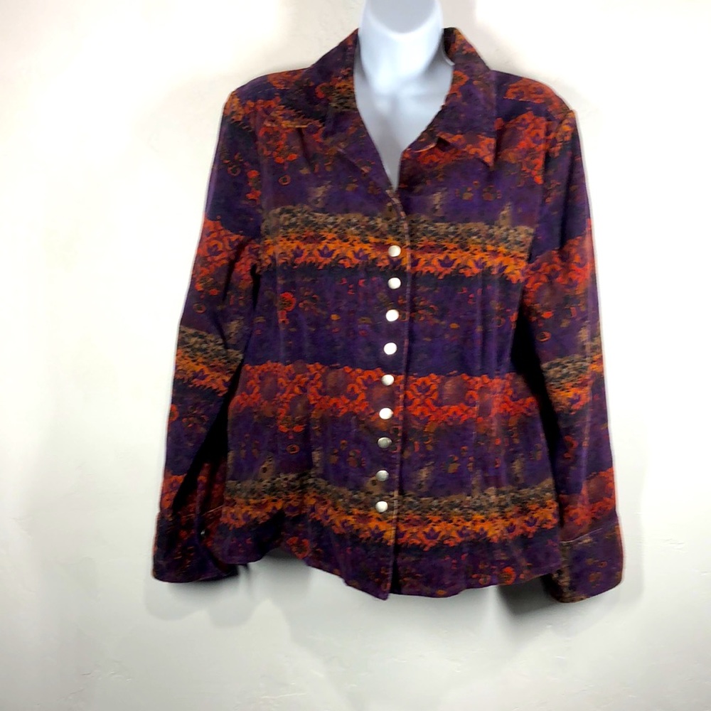 Christopher & Banks purple & orange corduroy snap button jacket